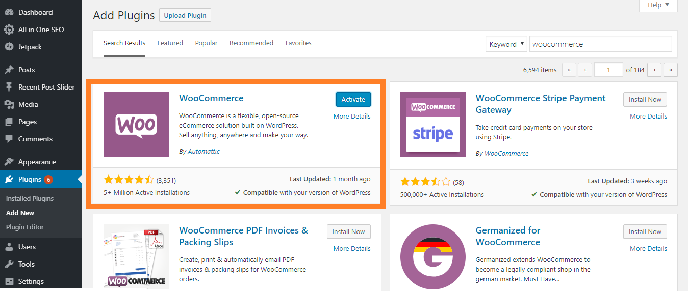 Activate Plugin WooCommerce
