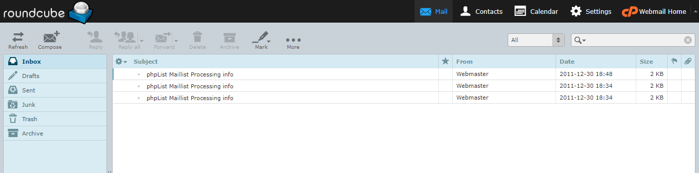 Dashboard Email Bisnis Roundcube