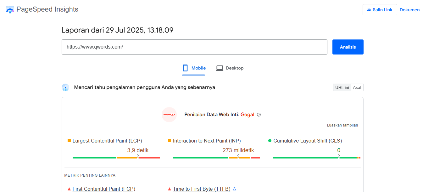 Google Mobile Website Speed Testing Tool untuk cek kecepatan website