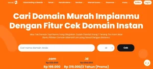 Tampilan tool cek ketersediaan domain di Qwords saat memvalidasi nama domain dengan berbagai pilihan ekstensi seperti .com dan .id.