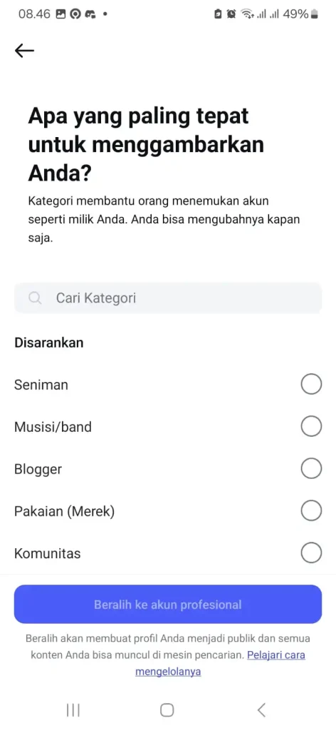 cara seting akun ig ke akun profesional