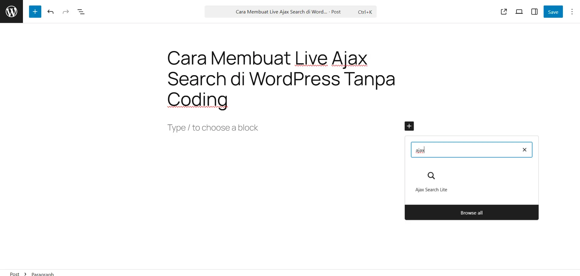 cara membuat live seach ajax di wp tanpa coding