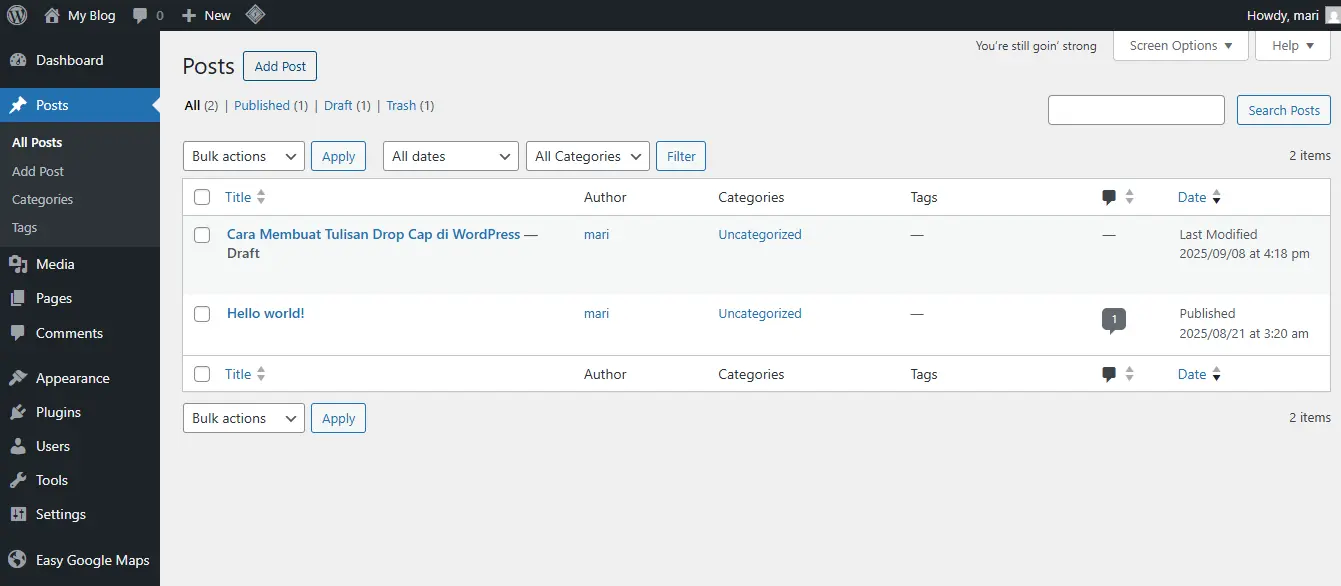 4 Buka fitur post di dasboard WordPress pilih Add Post