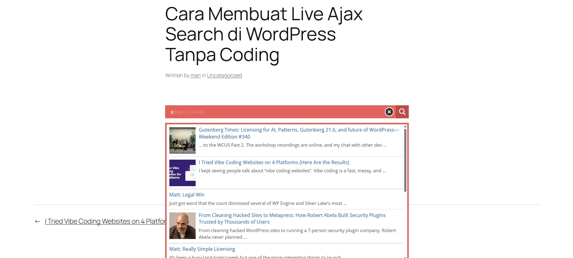cara membuat live seach ajax di wp tanpa coding