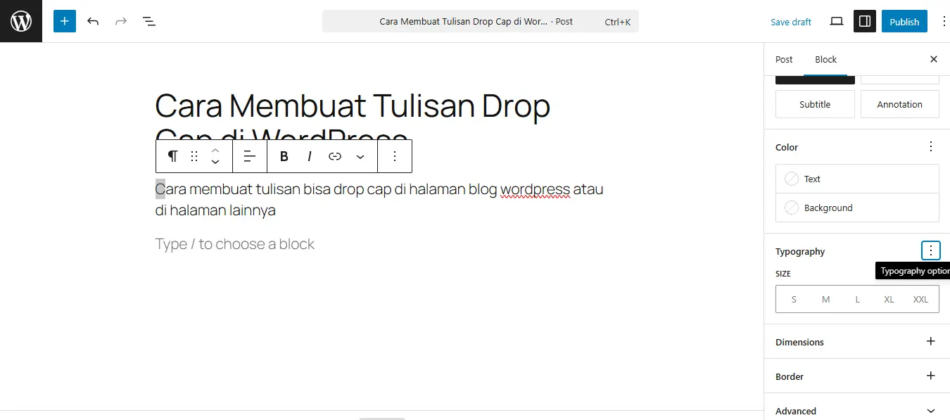 cara membuat tulisan drop cap di wordpress