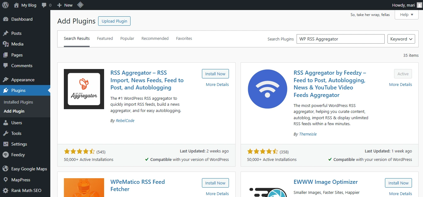 rss feed adalah - buka dashboard dan buka plugin untuk diinstal