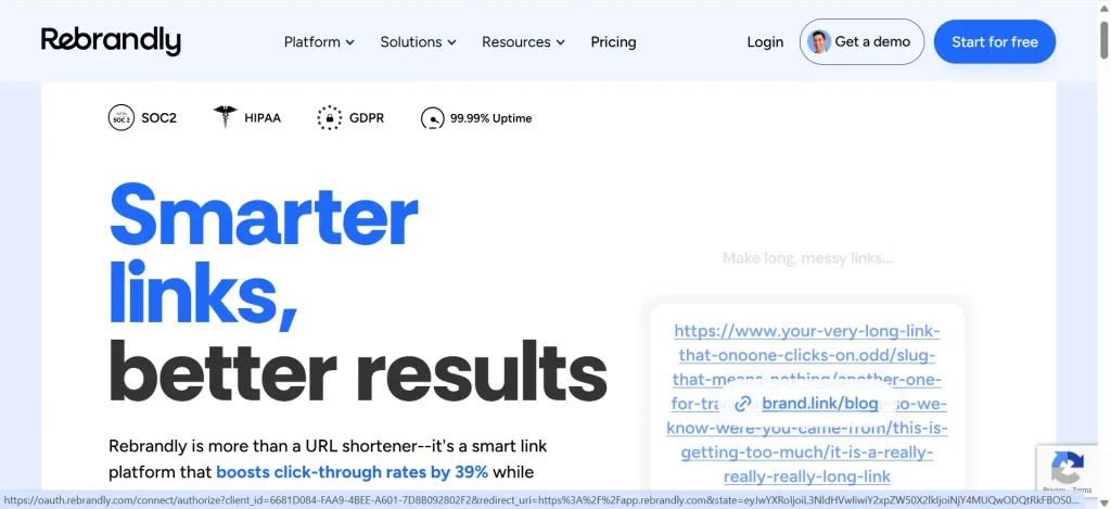 Tampilan laman muka Rebrandly