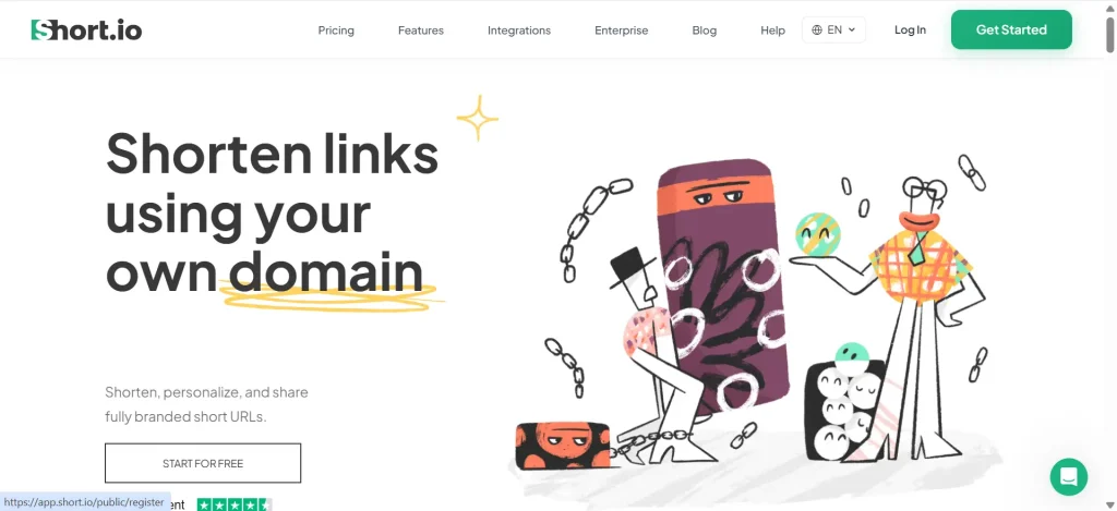 Tampilan laman muka Short.io