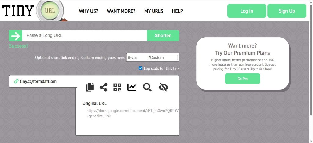Tampilan laman muka Tiny.cc