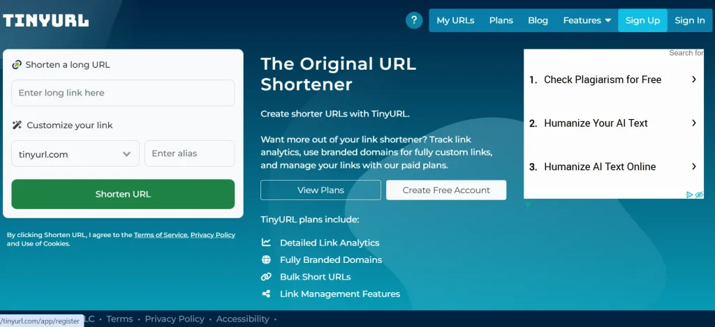 Tampilan laman muka TinyURL