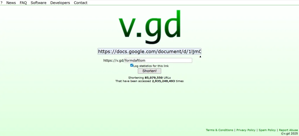Tampilan laman muka v.gd