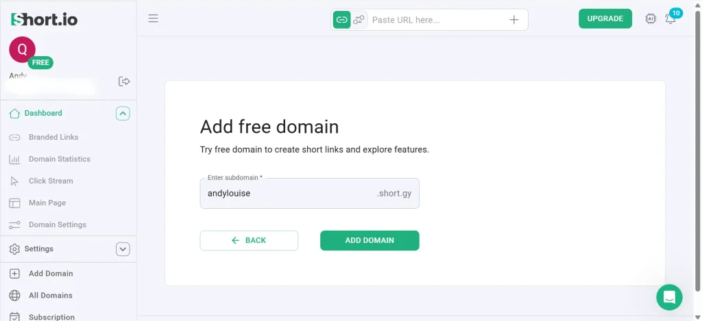 Membuat domain short link di short.io