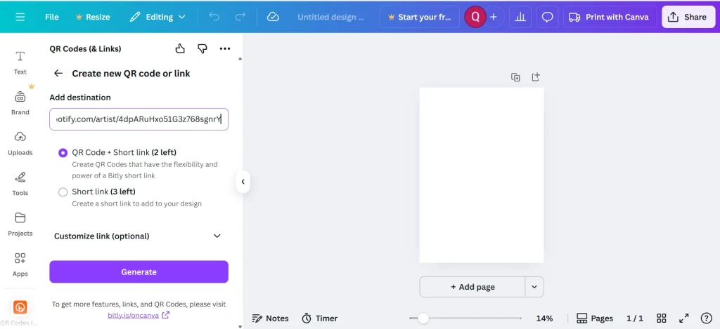 membuat short link di Canva