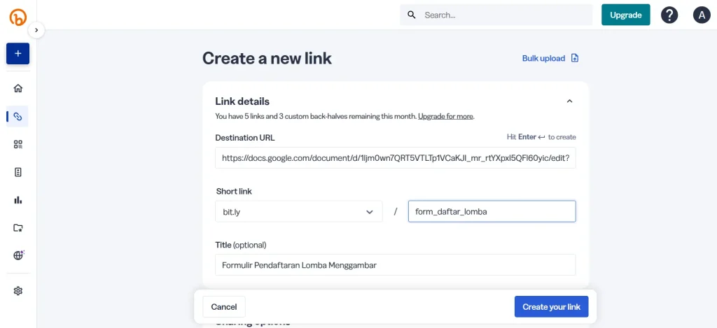 memperpendek link menggunakan Bit.ly
