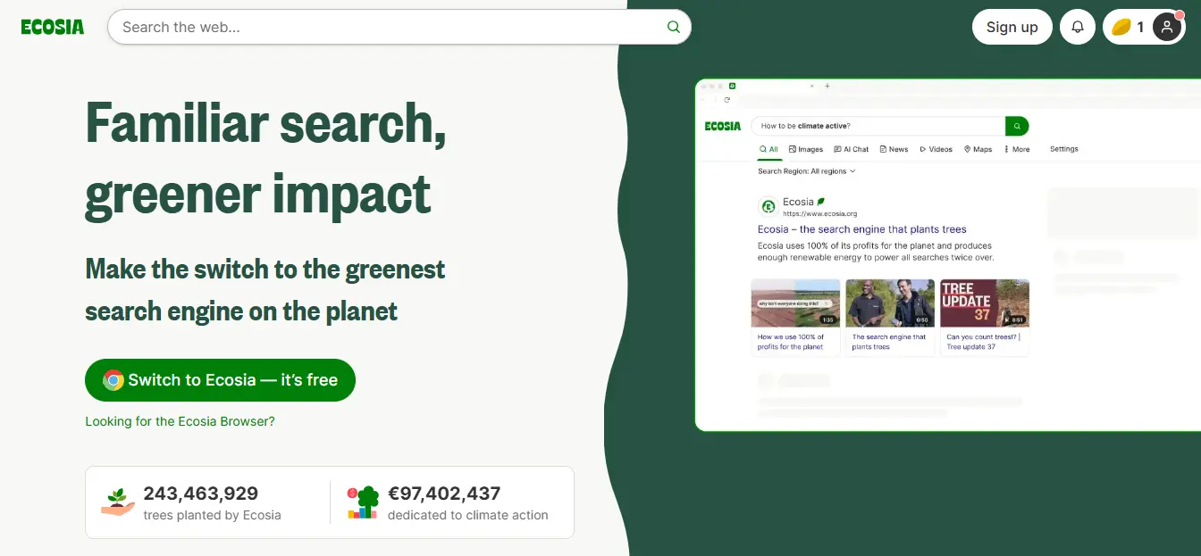 Cara kerja search engine Ecosia