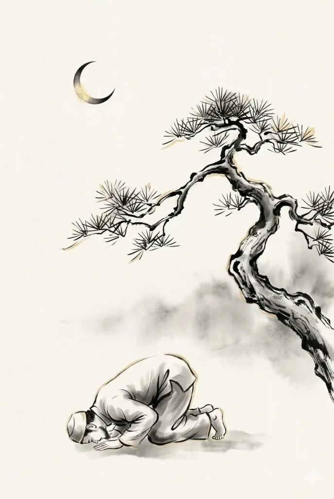 Prompt AI Lebaran Qwords - Ilustrasi Chinese Ink Wash