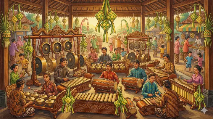 Prompt AI Lebaran Qwords - Ilustrasi Gamelan