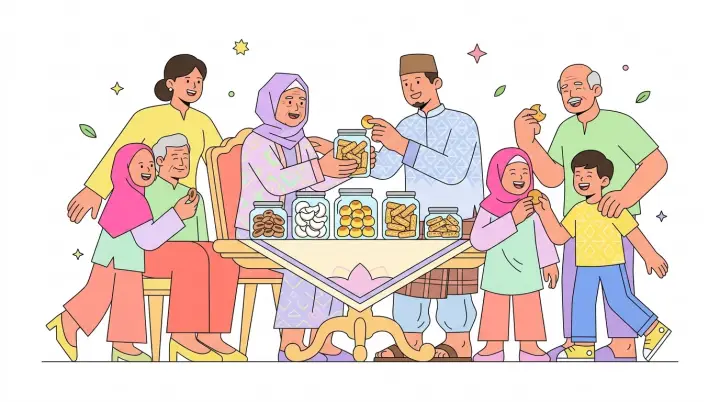 Prompt AI Lebaran Qwords - Ilustrasi Keluarga Ceria