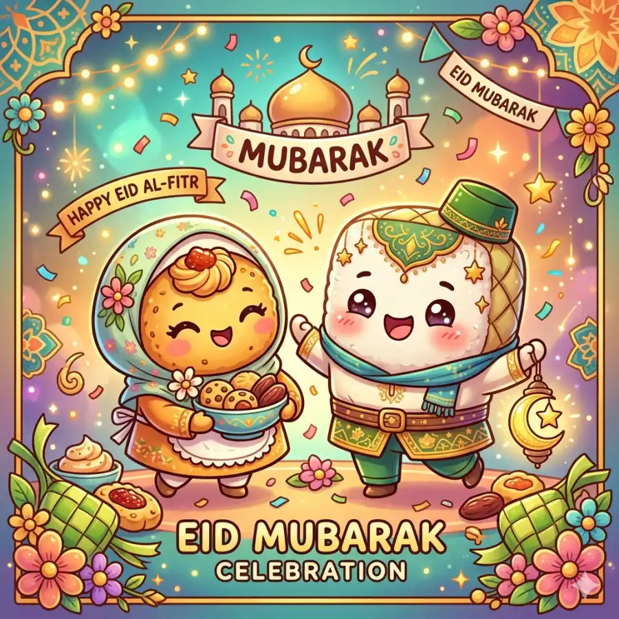 Prompt AI Lebaran Qwords - Ilustrasi Ketupat Chibi