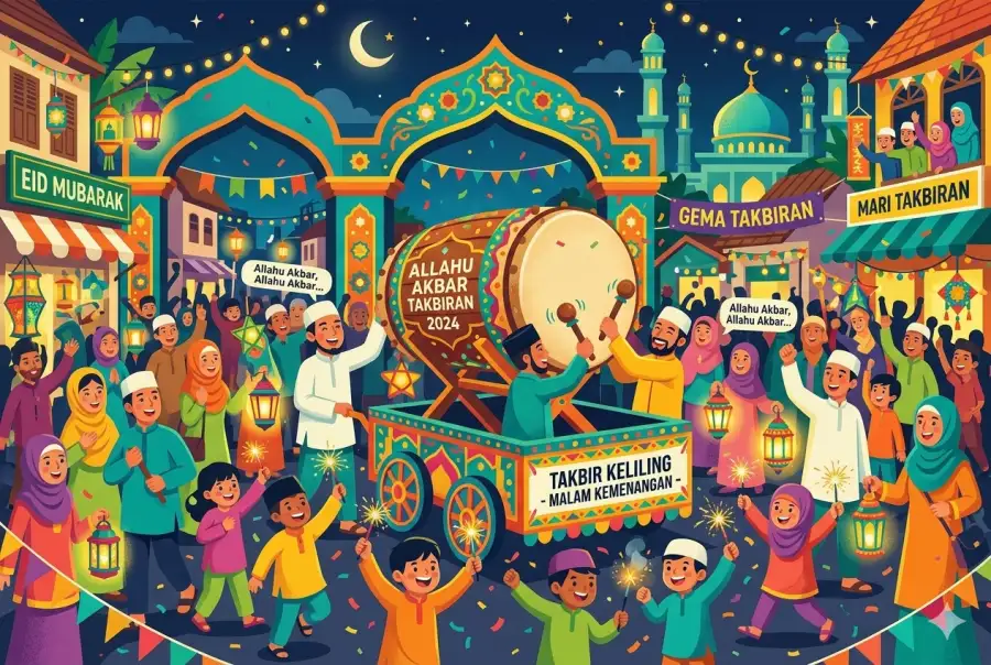 Prompt AI Lebaran Qwords - Ilustrasi Malam Takbiran