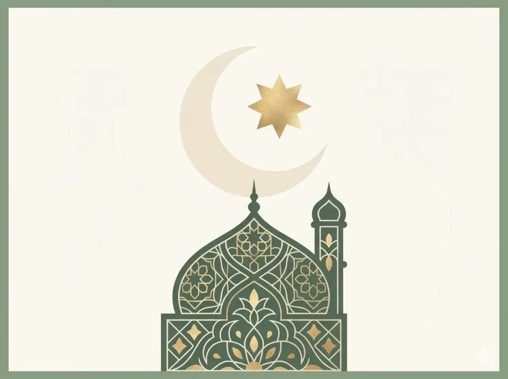 Prompt AI Lebaran Qwords - Ilustrasi Masjid Hijau Sage