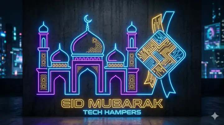 Prompt AI Lebaran Qwords - Ilustrasi Neon Cyberpunk
