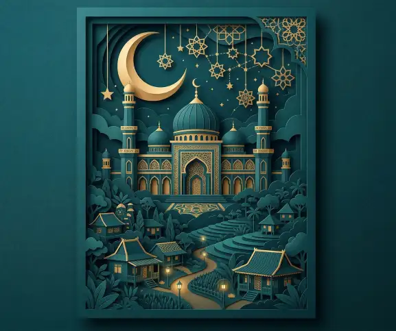 Prompt AI Lebaran Qwords - Ilustrasi Paper Cut Art