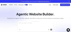 Dashboard 10Web AI Builder untuk membuat website WordPress secara otomatis menggunakan teknologi AI website builder.