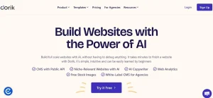Tampilan Dorik AI Website Builder yang memudahkan kamu membuat website portofolio dan landing page dengan AI.
