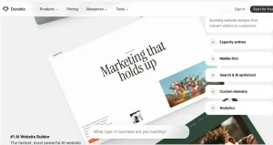 Tampilan Durable AI Builder yang dapat membuat website bisnis secara cepat dengan bantuan AI pembuat website otomatis.