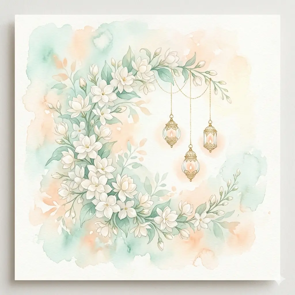 prompt AI Lebaran Qwords - Ilustrasi Cat Air Bunga